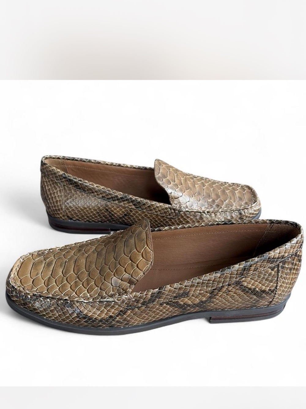 Donald J. Pliner Taupe Snake-Embossed Leather Loafers